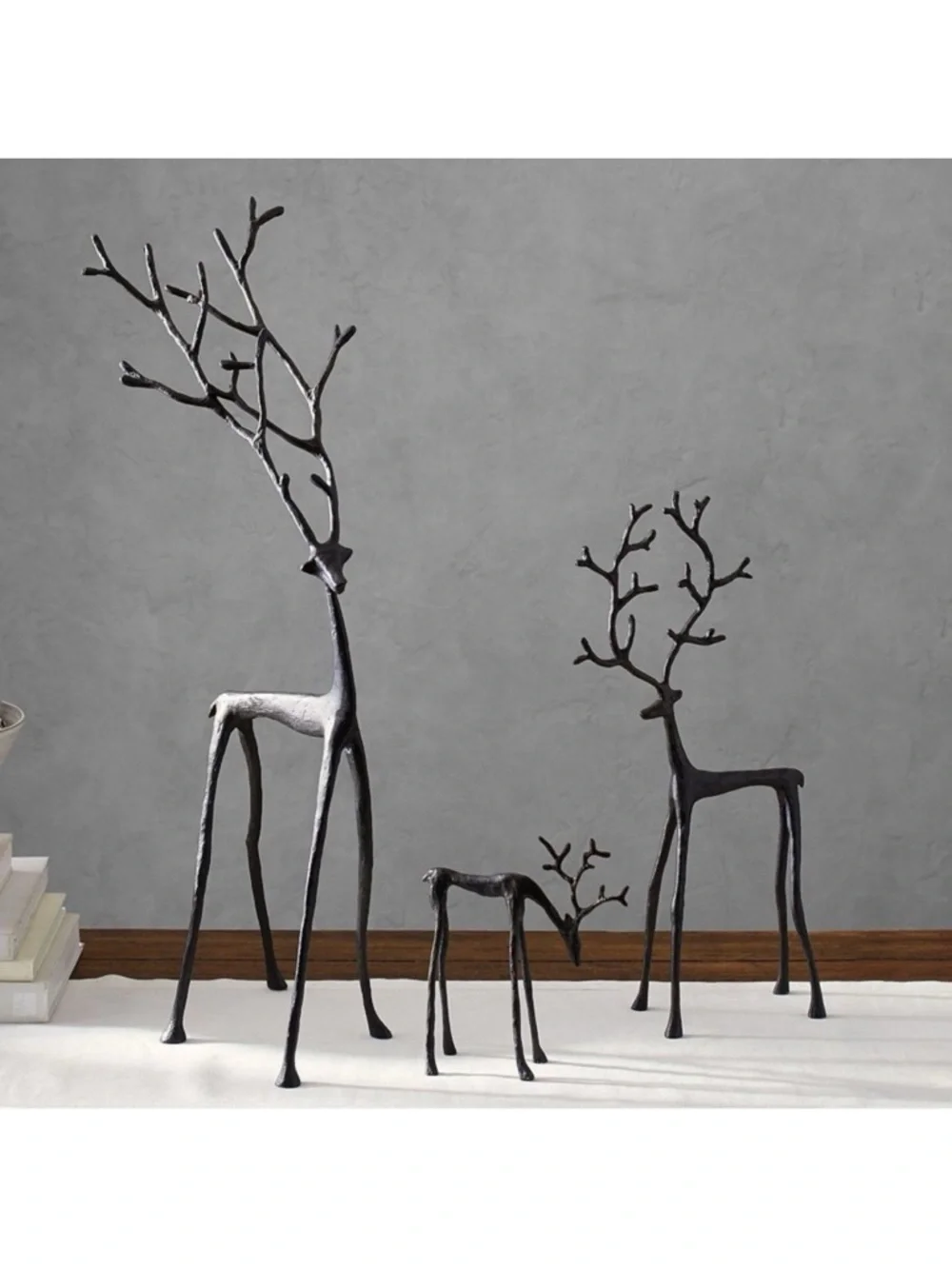 SET OF 2 Pottery Barn Bronze Sculpted Reindeer Deer SMALL & MEDIUM Holiday NEW